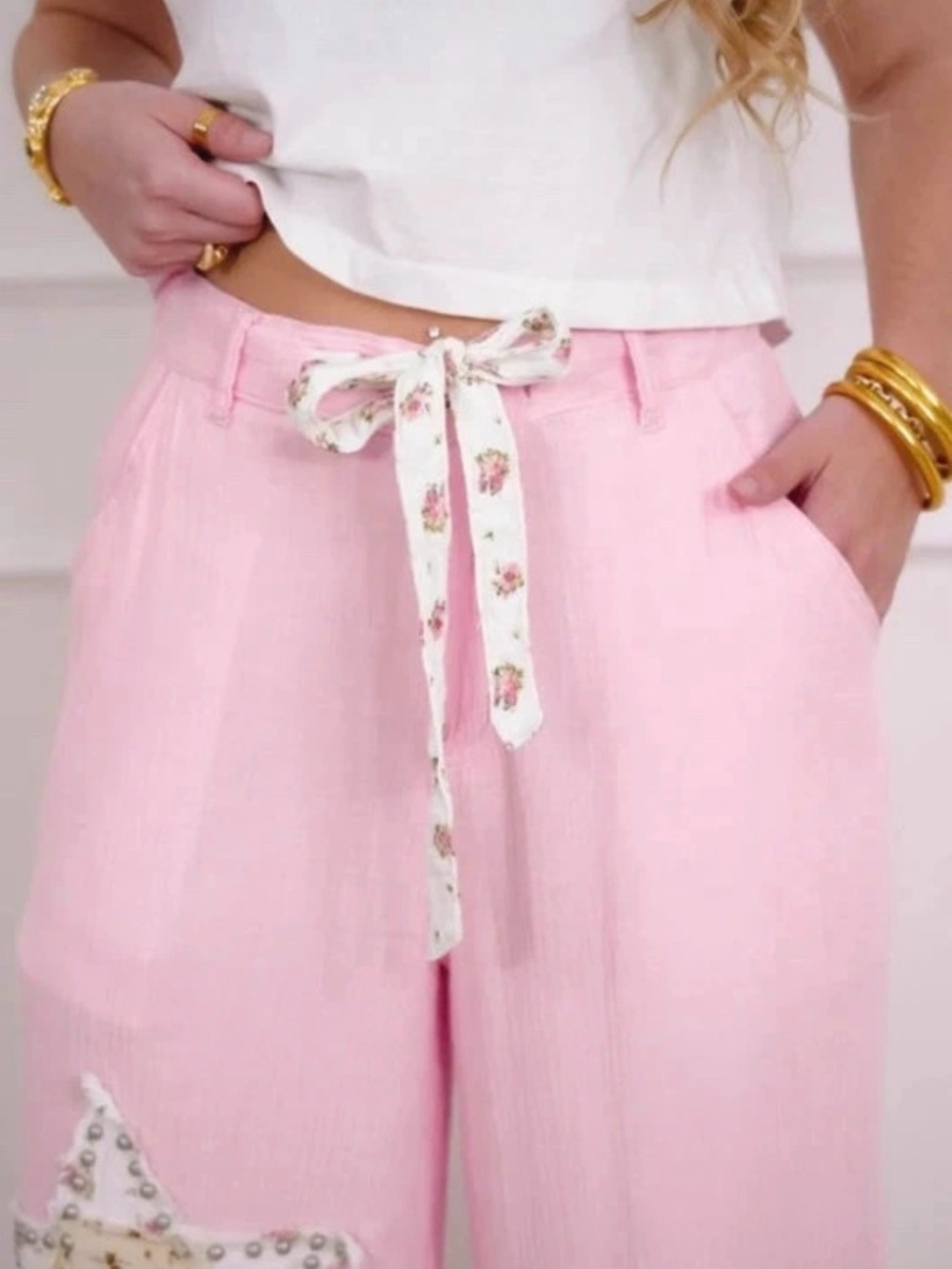 POL Pink cotton Wide Leg Pants